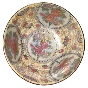 Large vintage Chinese decorative bowl flowers printed